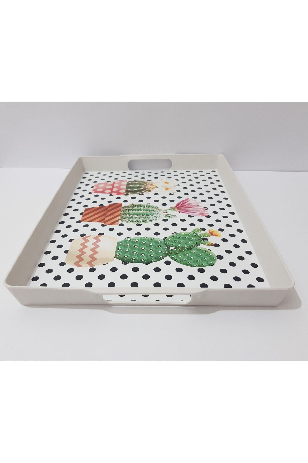 renkli çiçekler-Tea Tray Rectangular Patterned Plastic Tea Tray 38x28x3.5 CM 4