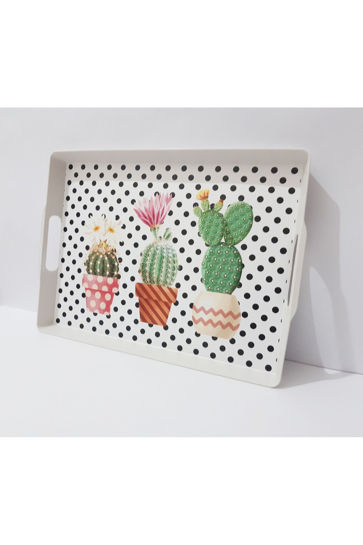 renkli çiçekler-Tea Tray Rectangular Patterned Plastic Tea Tray 38x28x3.5 CM 1
