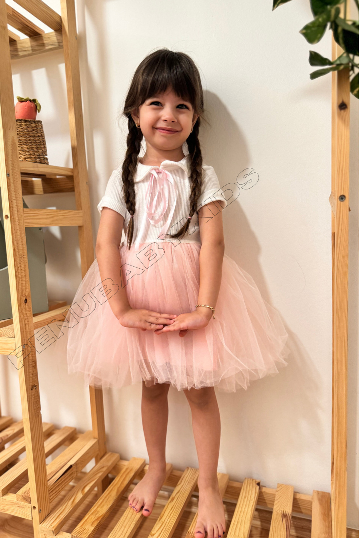 penu baby kids Pembe Kurdeleli Bebe Yaka Kısa Kol Kız Bebek Elbise - Heidi fotoğrafı 4 (önizleme)