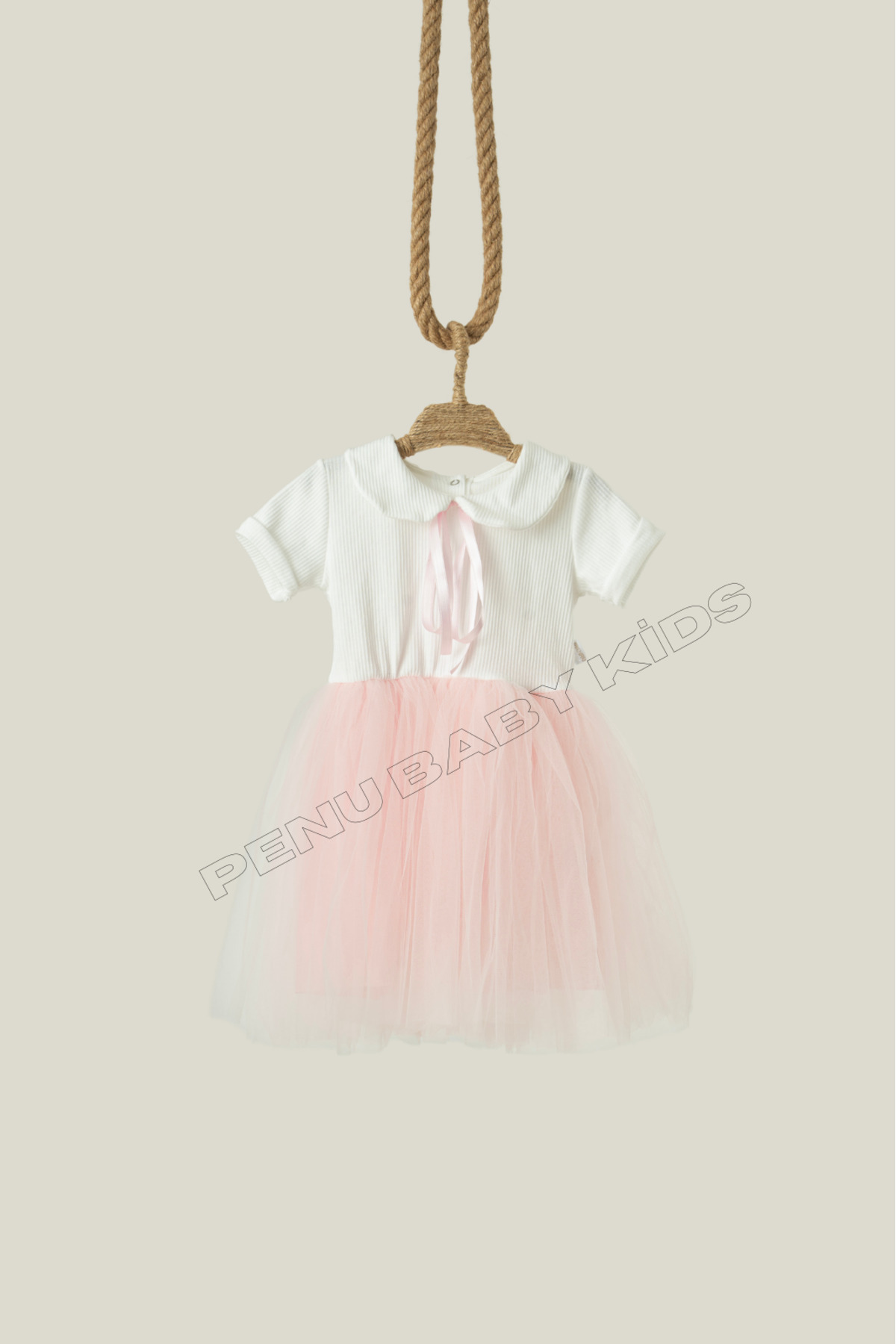 penu baby kids Pembe Kurdeleli Bebe Yaka Kısa Kol Kız Bebek Elbise - Heidi fotoğrafı 6 (önizleme)