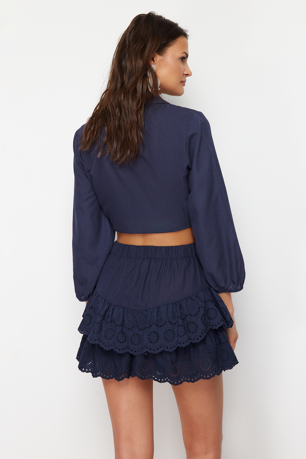 Trendyolmilla  Lacivert Dokuma Brodeli Plaj Mini Etek TBESS24ET00004 - Görsel 6