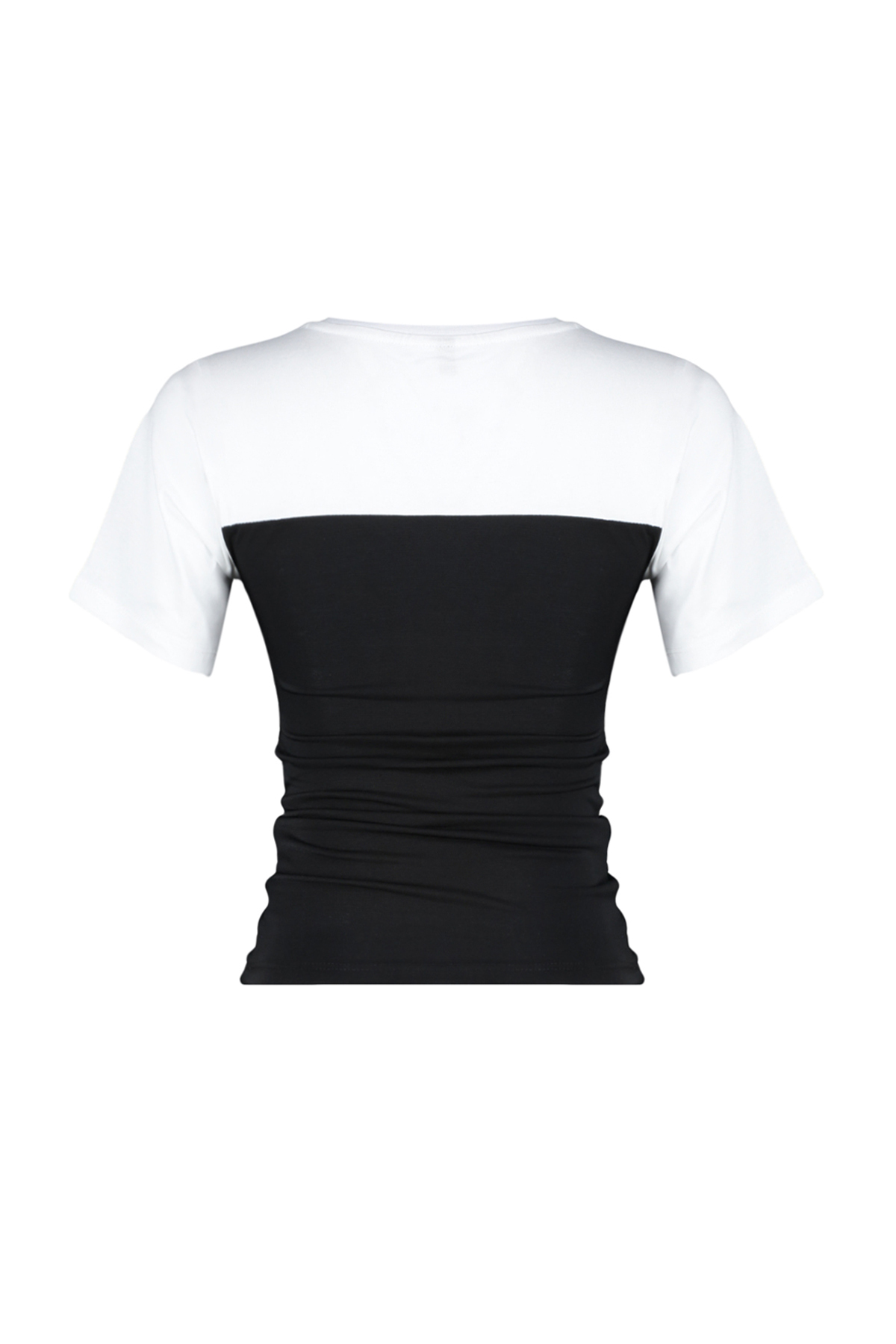 Trendyolmilla  Renk Bloklu Fitted/Vücuda Oturan Büzgü Detaylı Kısa Kollu Esnek Örme Bluz TWOSS24BZ00421 - Görsel 8