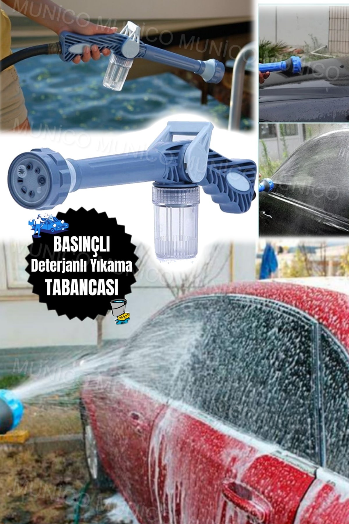 Su & Köpük Fırlatma Yıkama Tabancası Bahçe Yıkama Şık Köpük Sabun Hazneli Araba Yıkama Tabancası 8