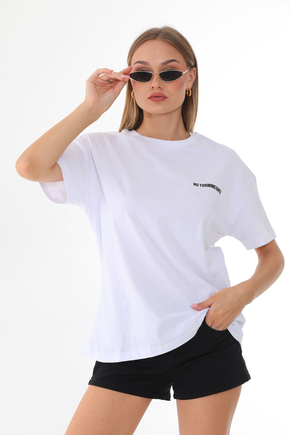 Batı Styling  Bisiklet Yaka Baskılı Kadın T-Shirt - Görsel 3