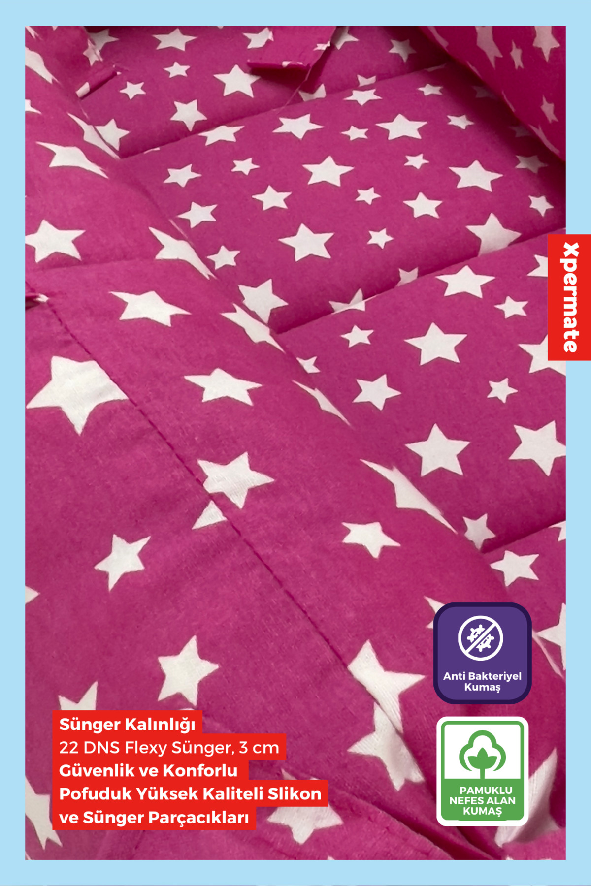 XPERMATE Portbebe Ana Kucağı, Puset Bebek Taşıma Çantası Kundağı 50x70 cm Yıldızlı Pembe fotoğrafı 5 (önizleme)