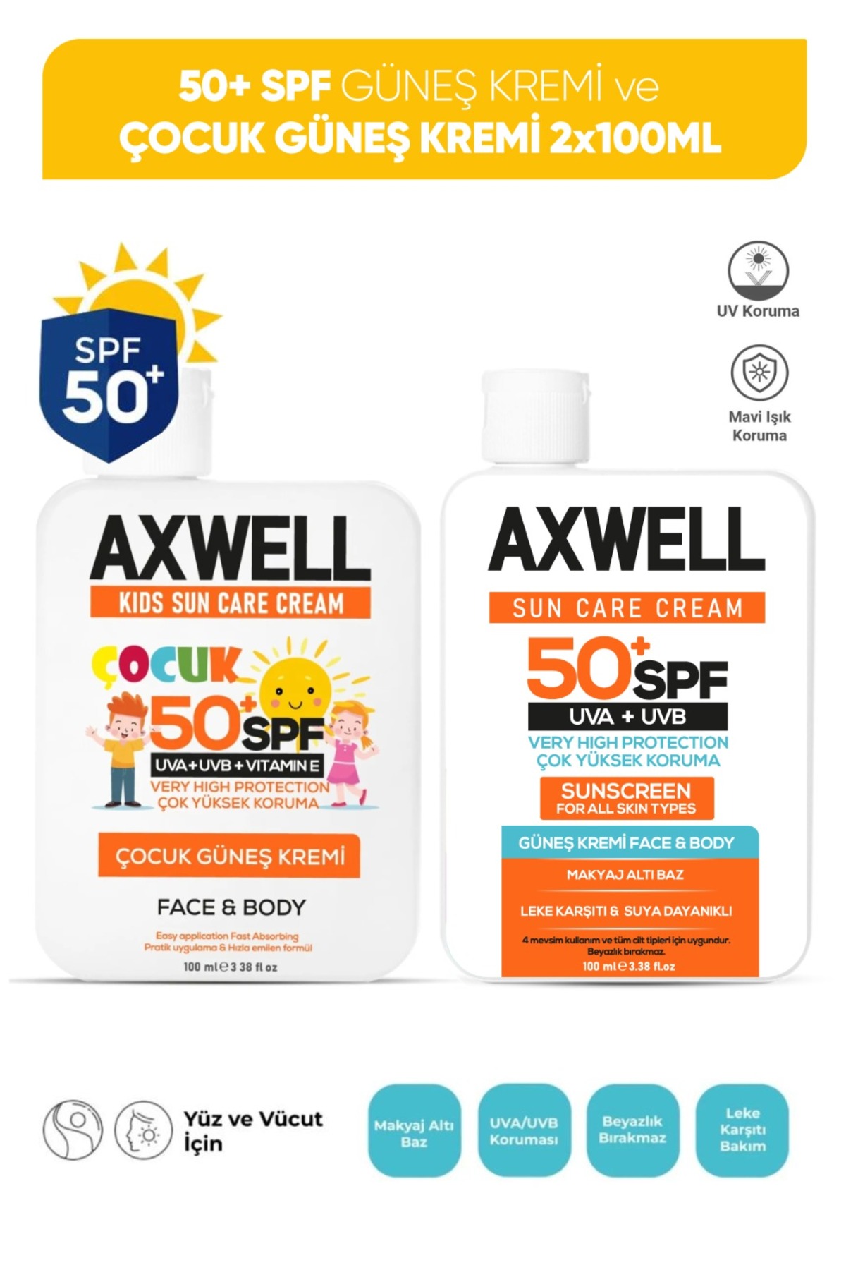 AXWELL 50+ Spf Yetişkin Ve Çocuk Güneş Kremi Seti — KG001