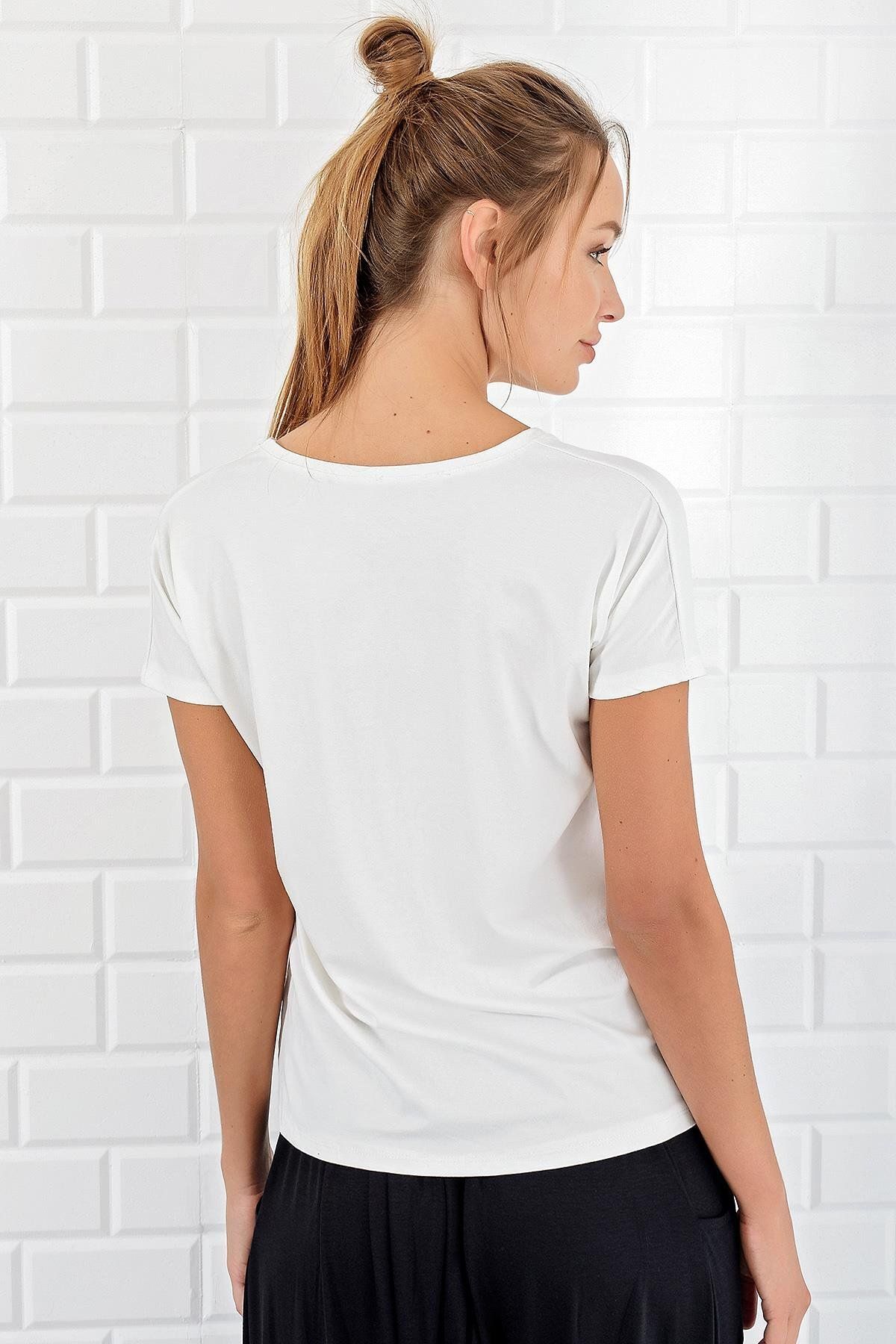 TrendNera-Tricou alb tricotat de bază de damă 3