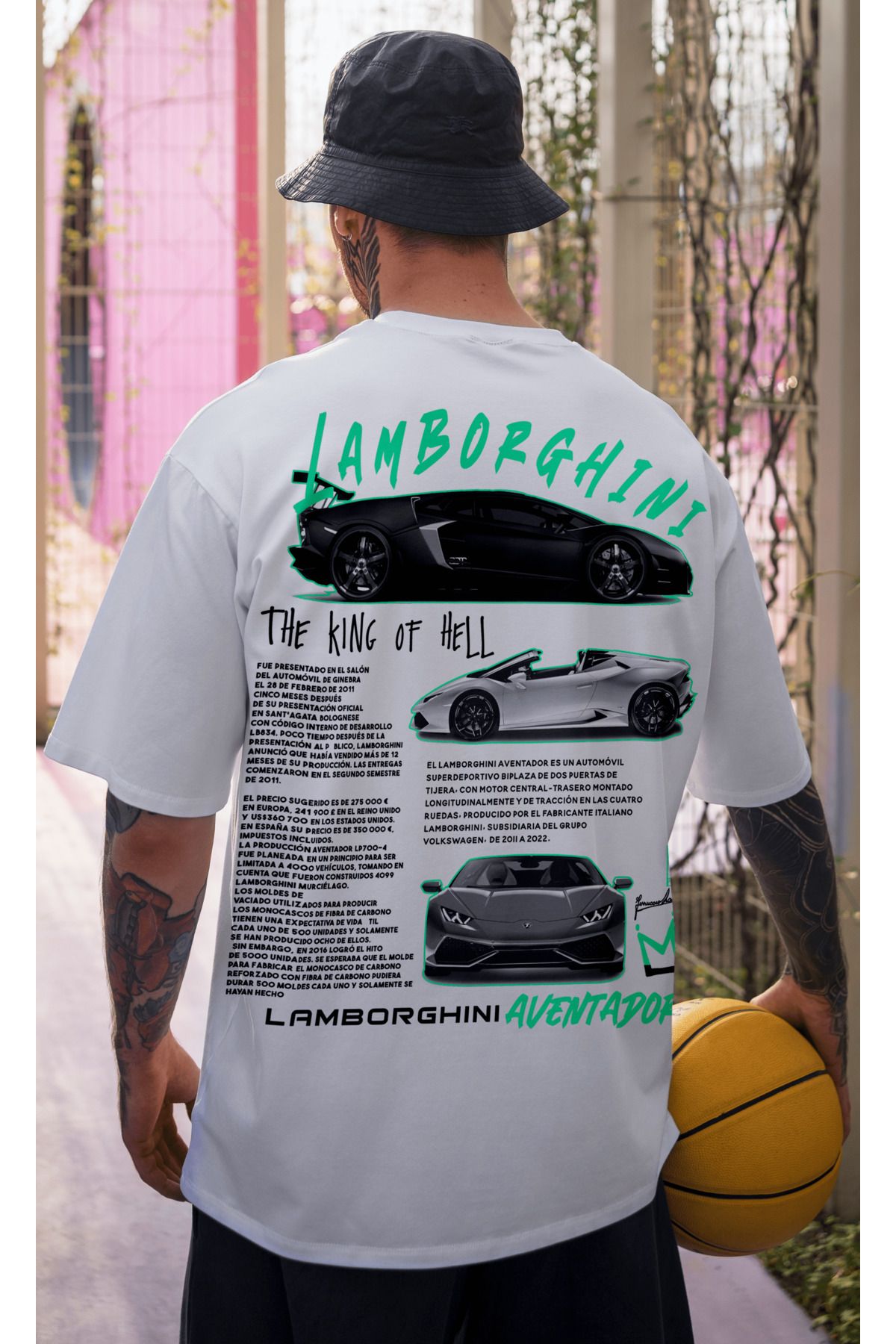 Sarn c lamborghini PrinTed Men s Oversize WhiTe T Shirt Trendyol