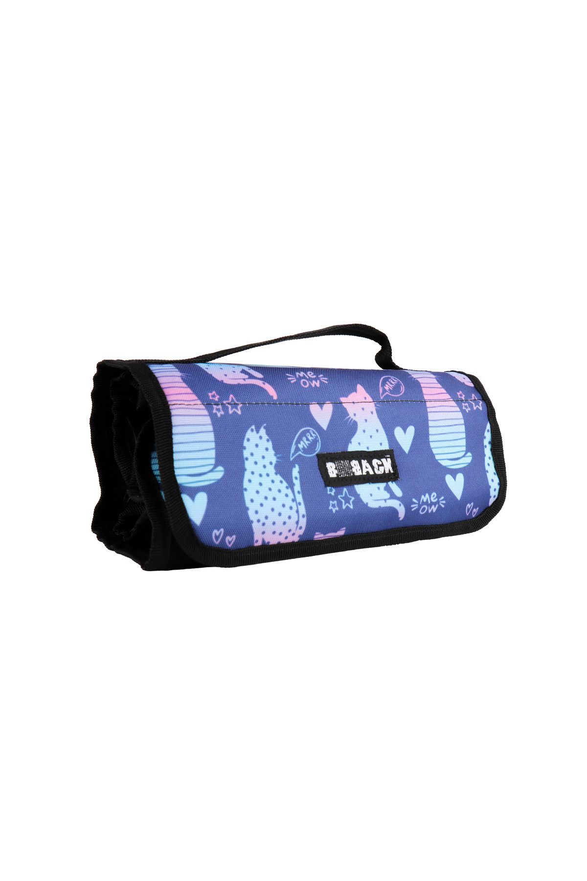 BBACK-Multi Pencil Case 4 Transparent Zippered Sections Roll Case with Cat Gradient 2