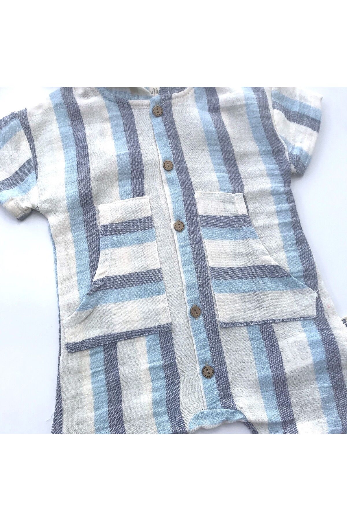 Miniworld-William Hooded Line Patterned Front Buttoned Muslin Jumpsuit 2