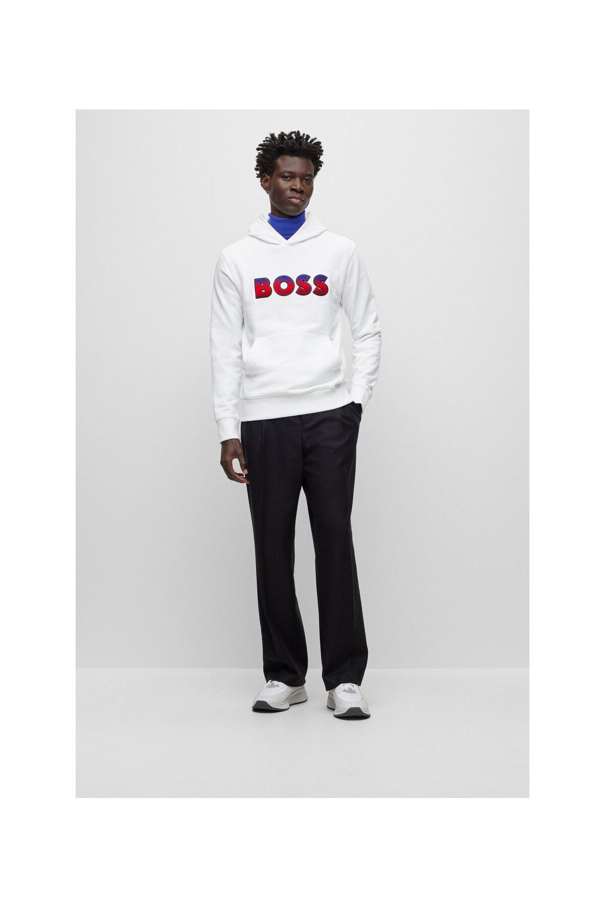 سویشرت مردانه با آرم شیب پارچه حوله پنبه ای کاپوت برش معمولی BOSS