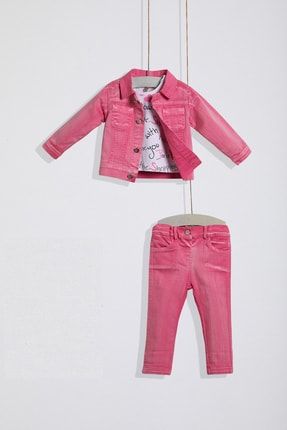 Kız Bebek Kot Ceket Pantolon Takım 3'lü WG-5793AW