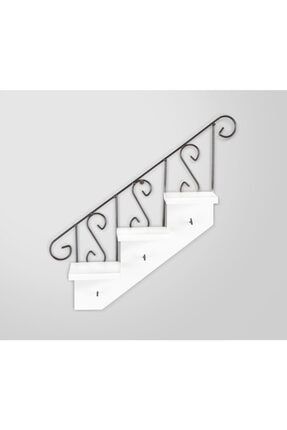 Ahşap Ve Ferforje Merdiven Anahtarlık - Duvar Rafı - Dekoratif Anahtarlık Ve Raf Beyaz TYC00008619334