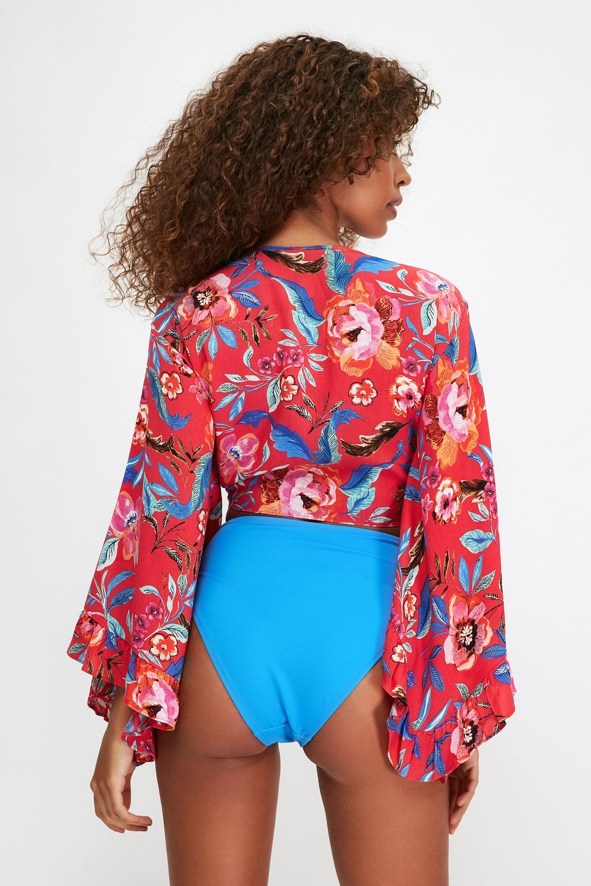 Trendyol Collection-Virágmintás Crop Woven Flounces strandblúz TBESS19BB0095 9