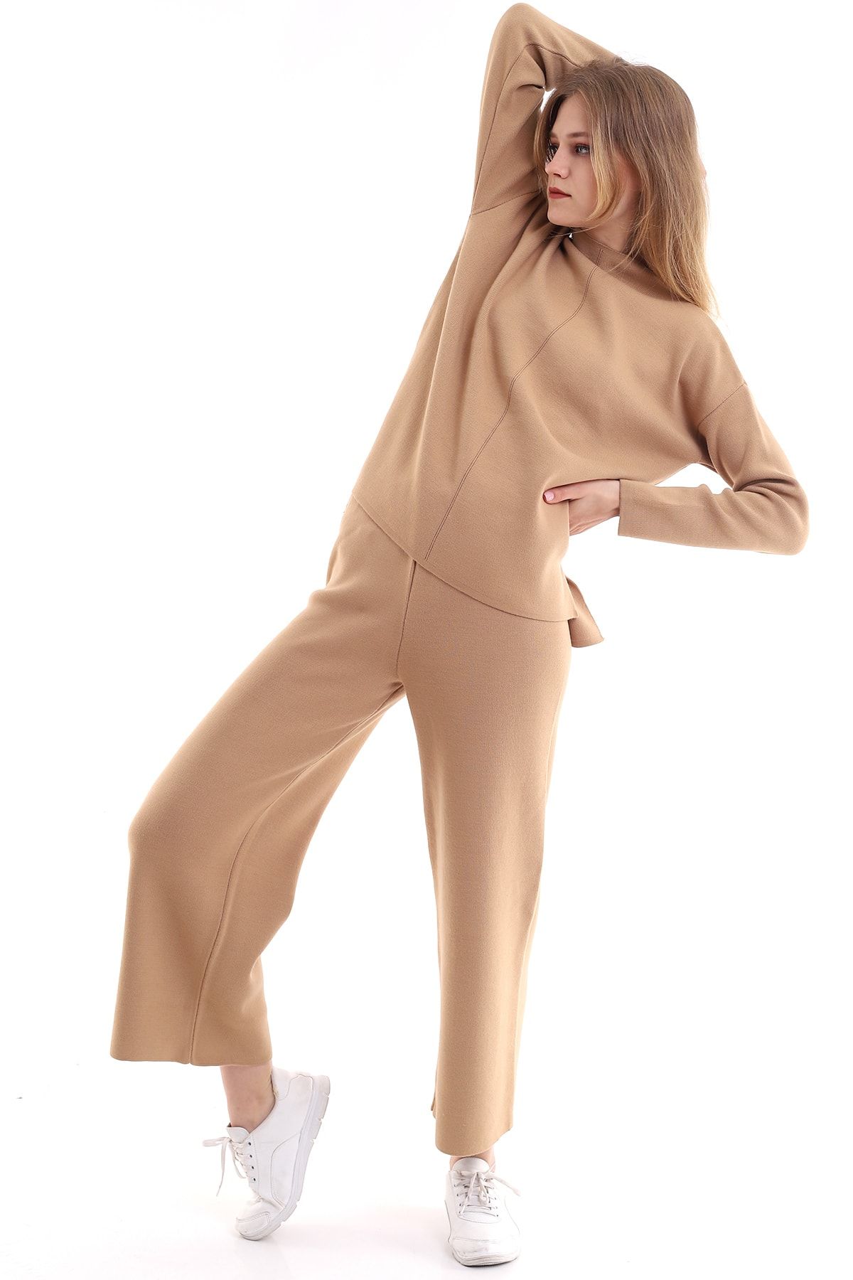 Matte-Custom, Loose and Comfortable Design, Soft Textured Sweater, Elastic Waist Trousers Knitwear Set 4
