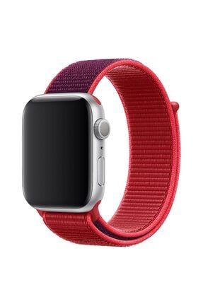 Kırmızı Apple Watch 2 3 4 5 Uyumlu 38 mm 40 Mm Hasır Dokuma Spor Loop Kordon CT-KRD-325