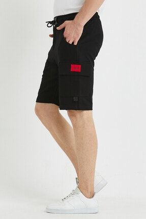 Siyah Kargo Cepli Kırmızı Jeans Fashion Erkek Şort Bermuda New Yourk City 35431021