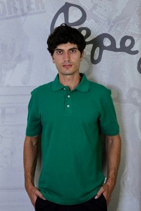 Erkek Yeşil %100 Pamuk Polo Yaka Büyük Beden Düz Battal T- Shirt CLMNT4327650081