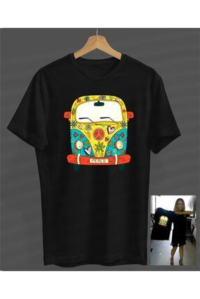 Unisex Kadın-erkek Peace Car Araba Siyah Yuvarlak Yaka T-shirt S23358041280SİYAHNVM