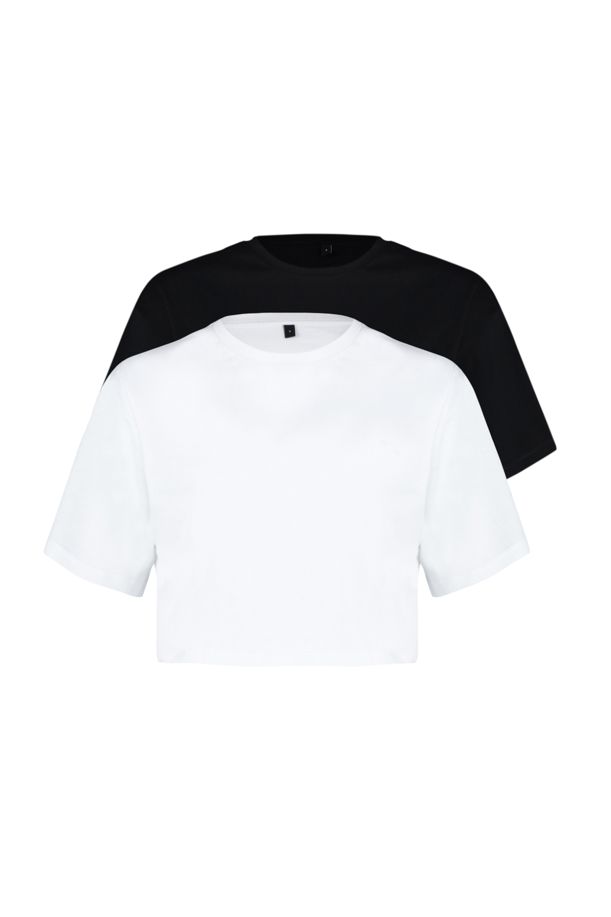 Trendyolmilla  Siyah-Beyaz 2'li Paket %100 Pamuk Relax/Rahat Kesim Crop Örme T-Shirt TWOSS24TS00224 - Görsel 7