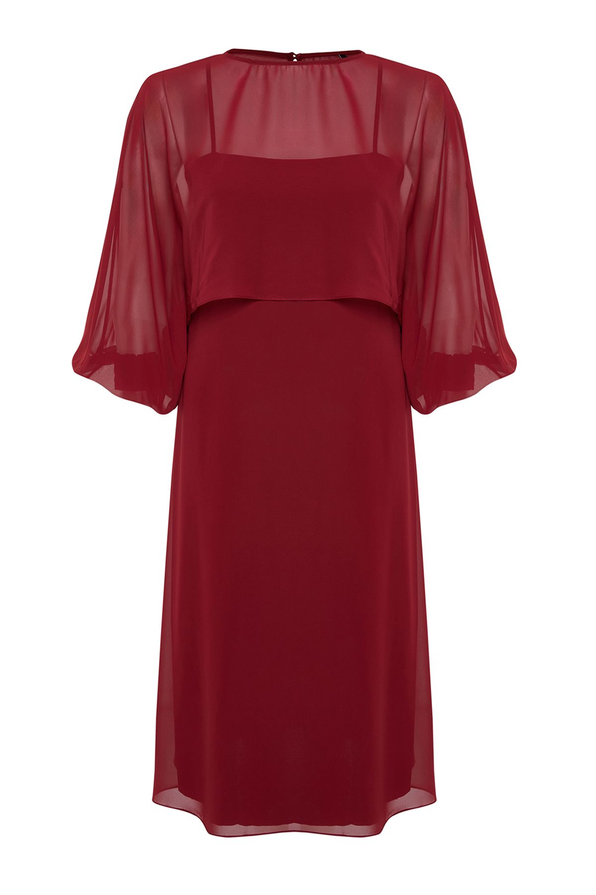 Trendyol Curve-Klaret Red Cape Detailní šifonové tkané šaty větší velikosti 7