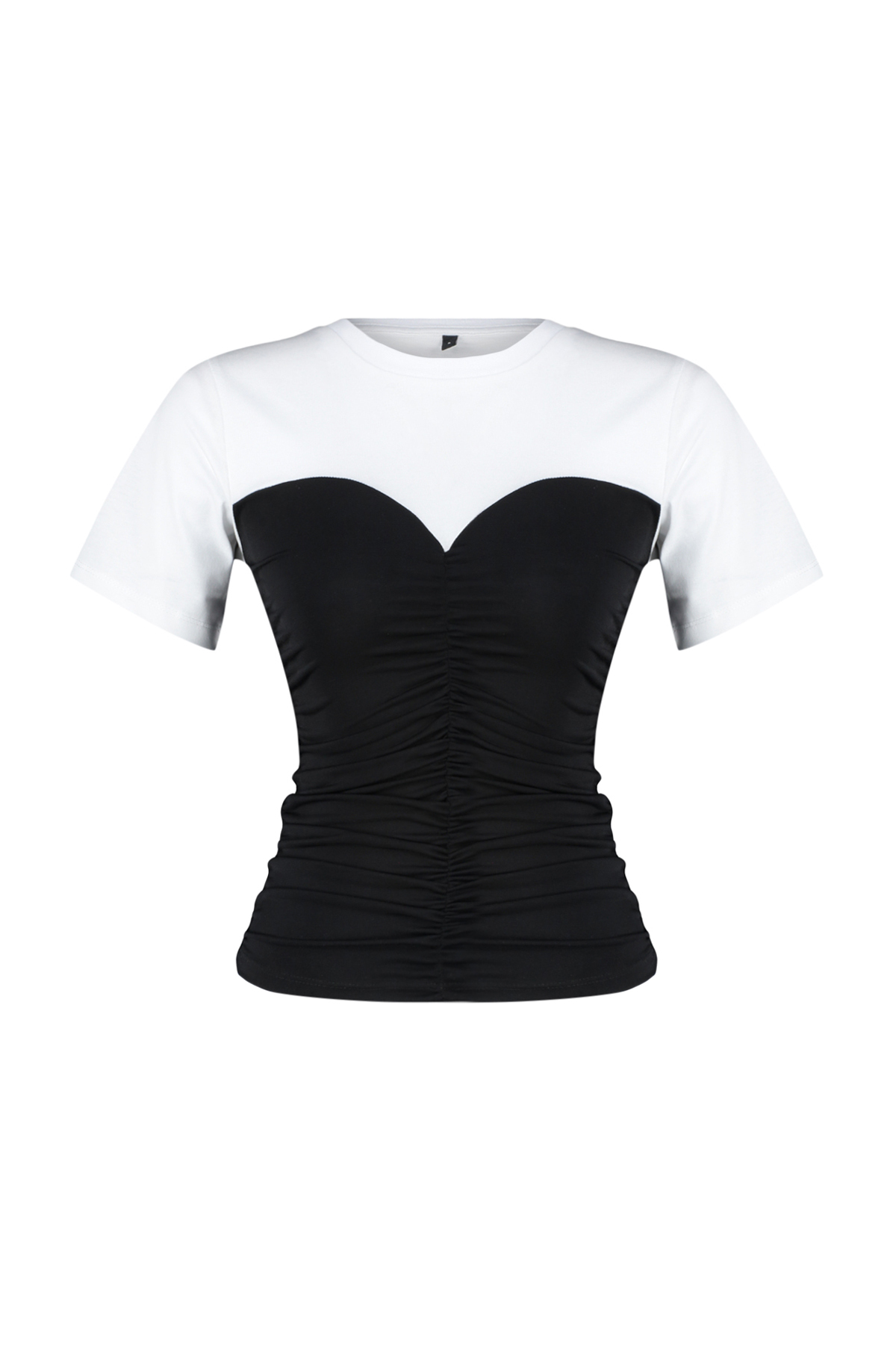 Trendyolmilla  Renk Bloklu Fitted/Vücuda Oturan Büzgü Detaylı Kısa Kollu Esnek Örme Bluz TWOSS24BZ00421 - Görsel 7