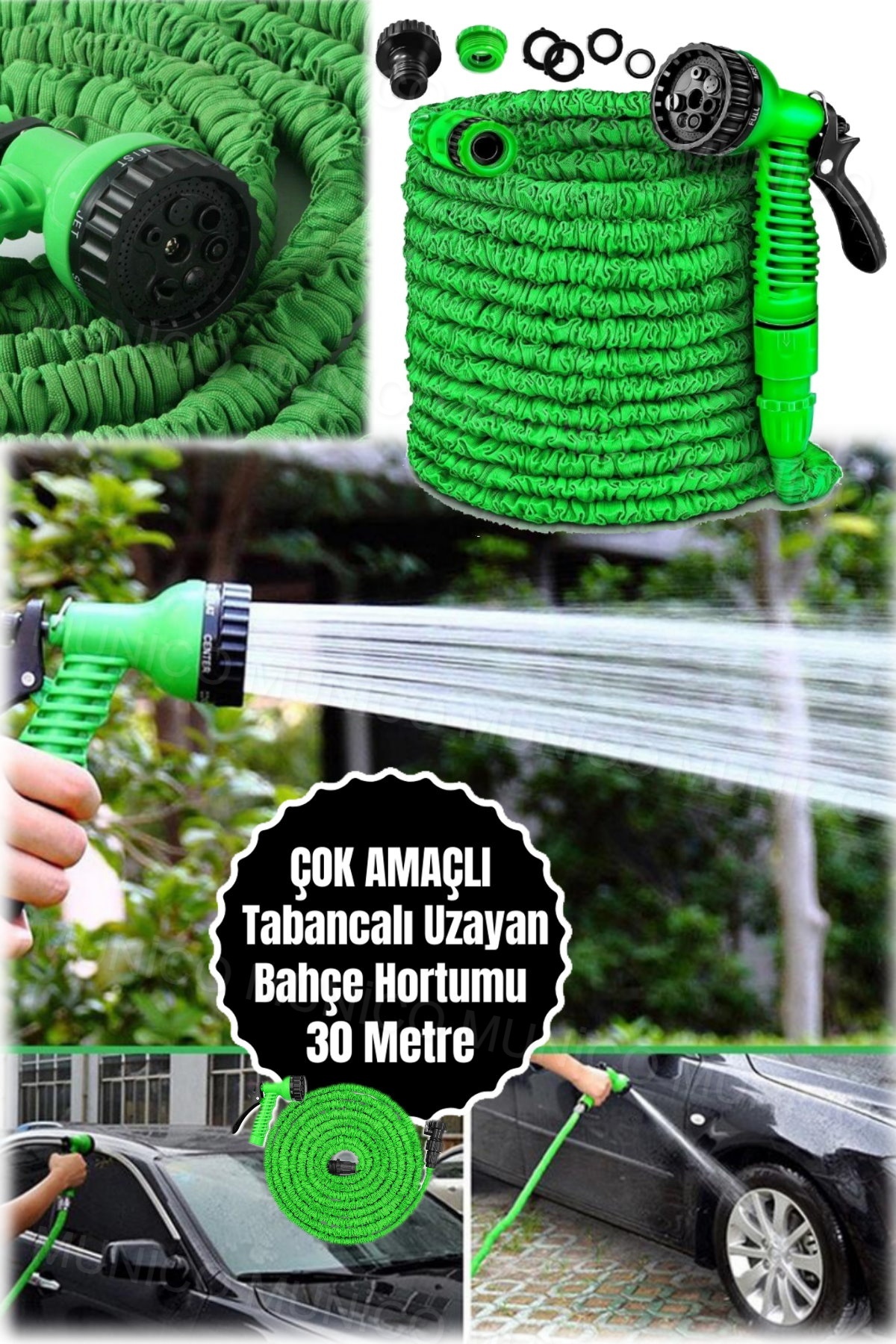 Munico Kopmaz Patlamaz Bahçe Yazlık Araba Yıkamak İçin Uygun 30 Metre Püskürtme Bahçe Hortumlu Tabancası