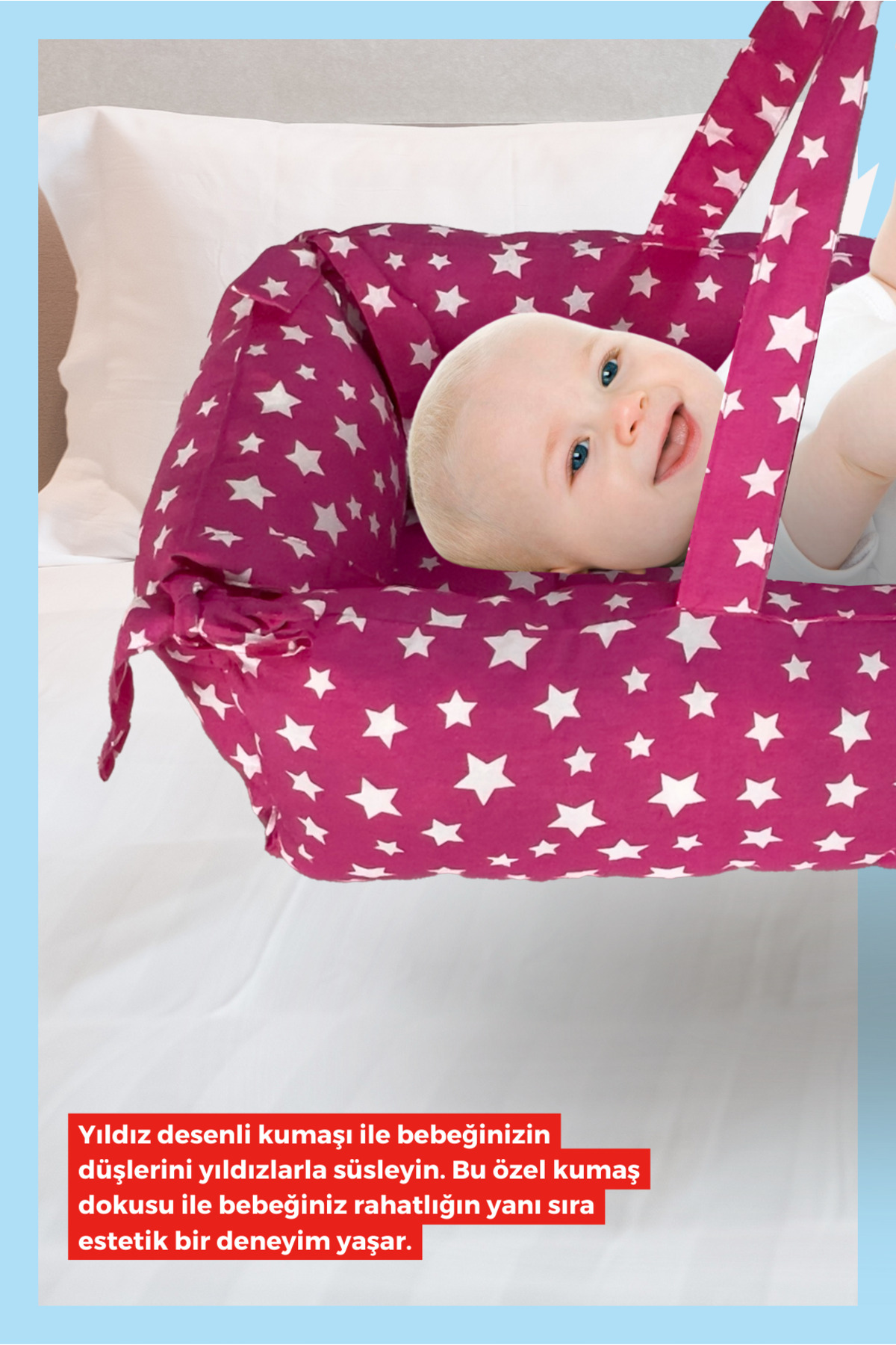 XPERMATE Portbebe Ana Kucağı, Puset Bebek Taşıma Çantası Kundağı 50x70 cm Yıldızlı Pembe fotoğrafı 4 (önizleme)