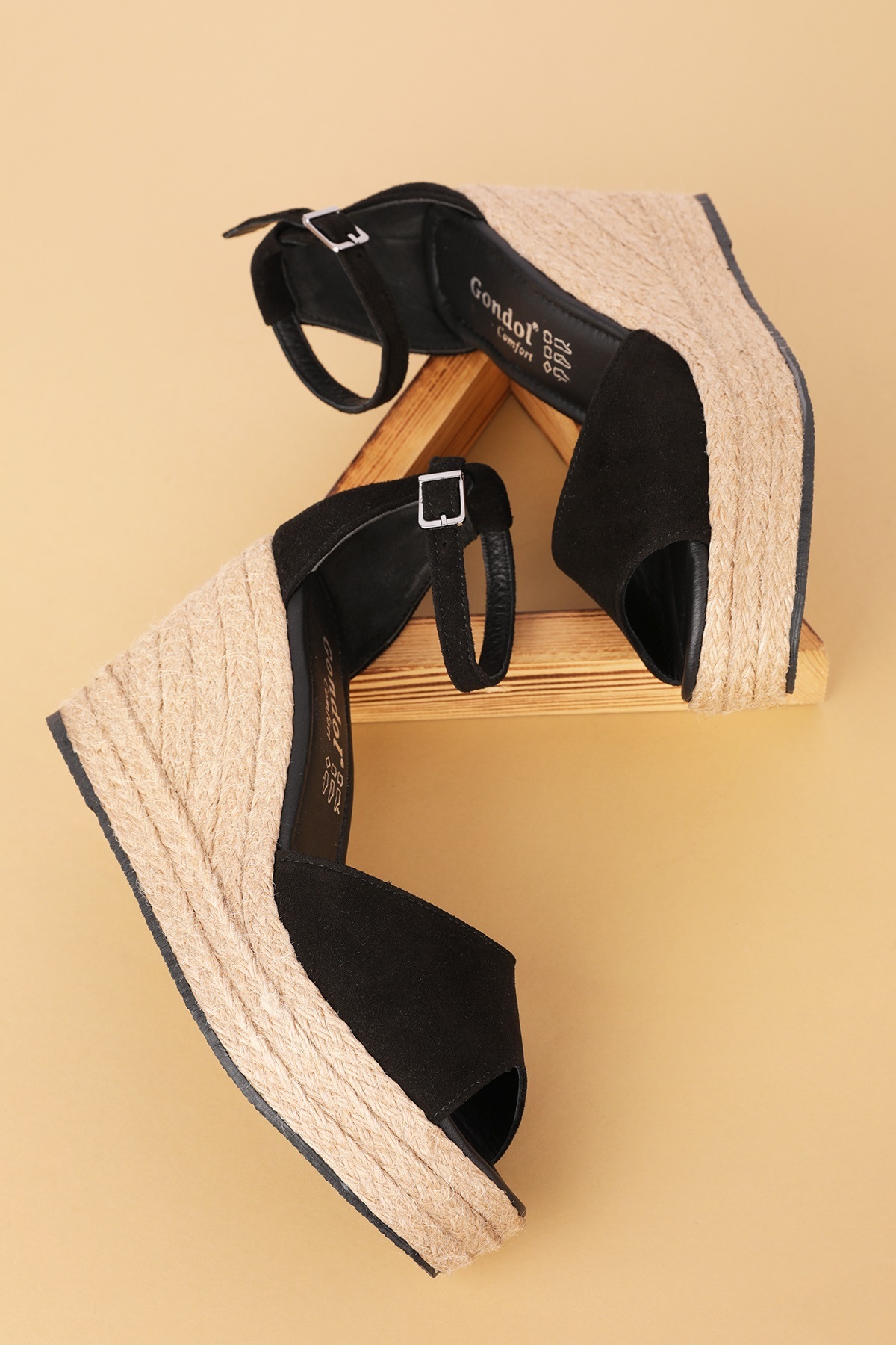 صندل زنانه مشکی Gondol | 353520699 اورجینال - تصویر 3