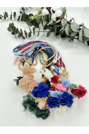 lenagiftworkshop 10 Adet Karışık Renk Güllü 99'lu Cam İnci Namaz Tesbihi ( Me...