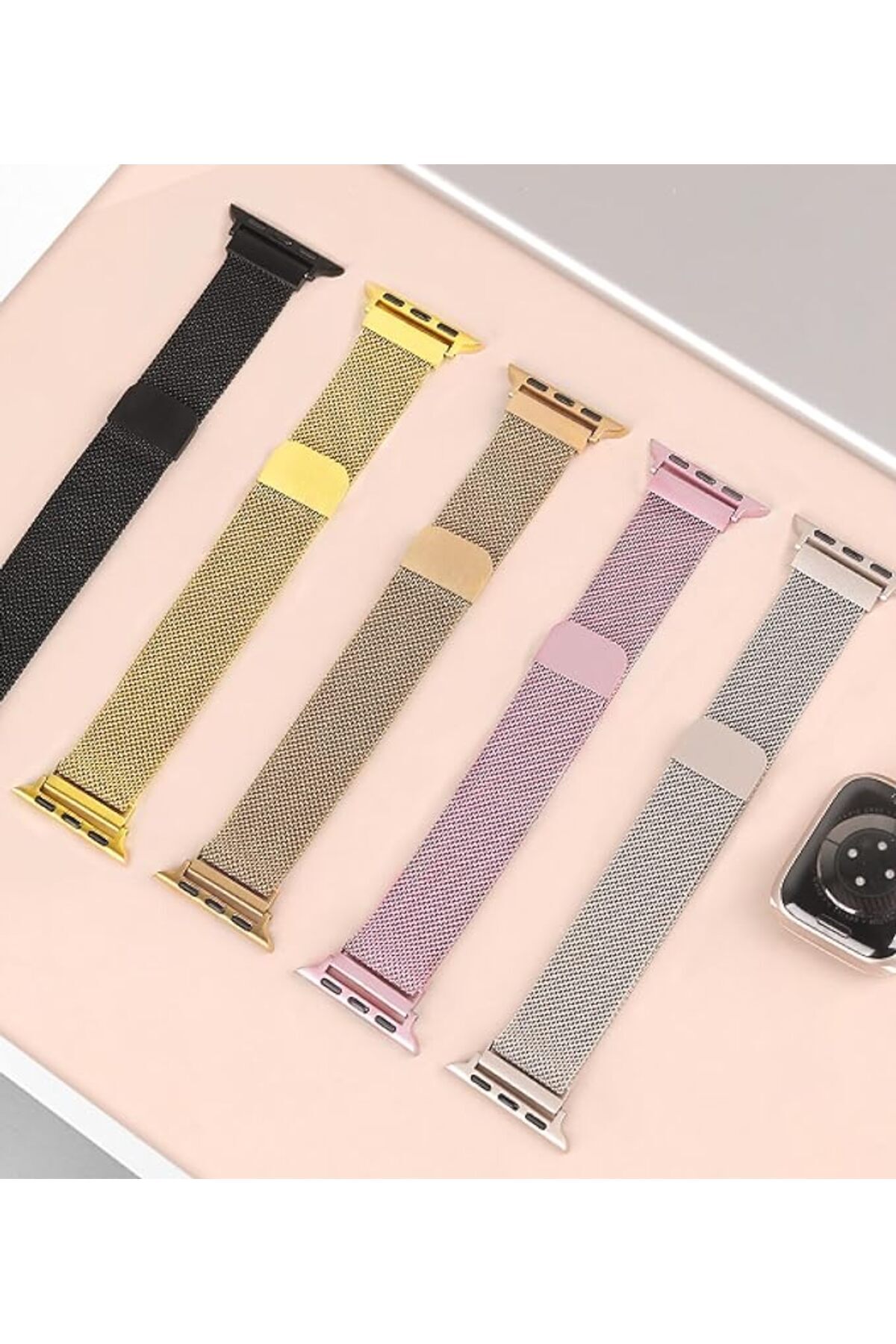 Apple Watch 9 8 7 6 5 4 3 2 Se 42mm/44mm/45mm/49mm Uyumlu Kordon Mıknatıslı Ayarlanabilir Metal