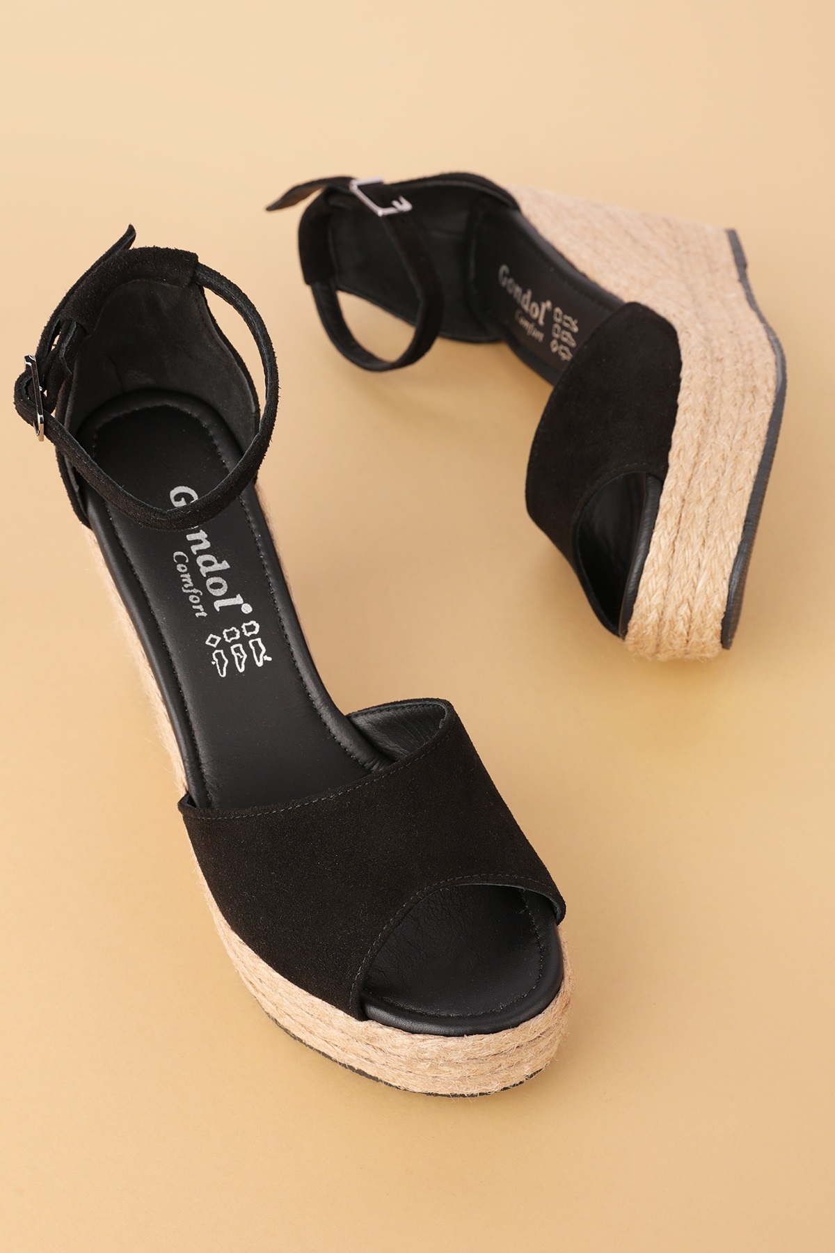 صندل زنانه مشکی Gondol | 353520699 اورجینال - تصویر 5