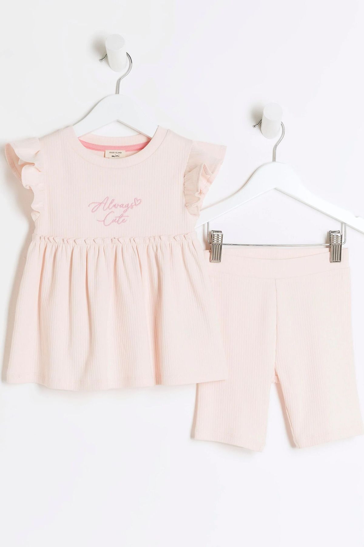 River Island River Island Girl Pink Frilly Peplum Shorts Set Trendyol
