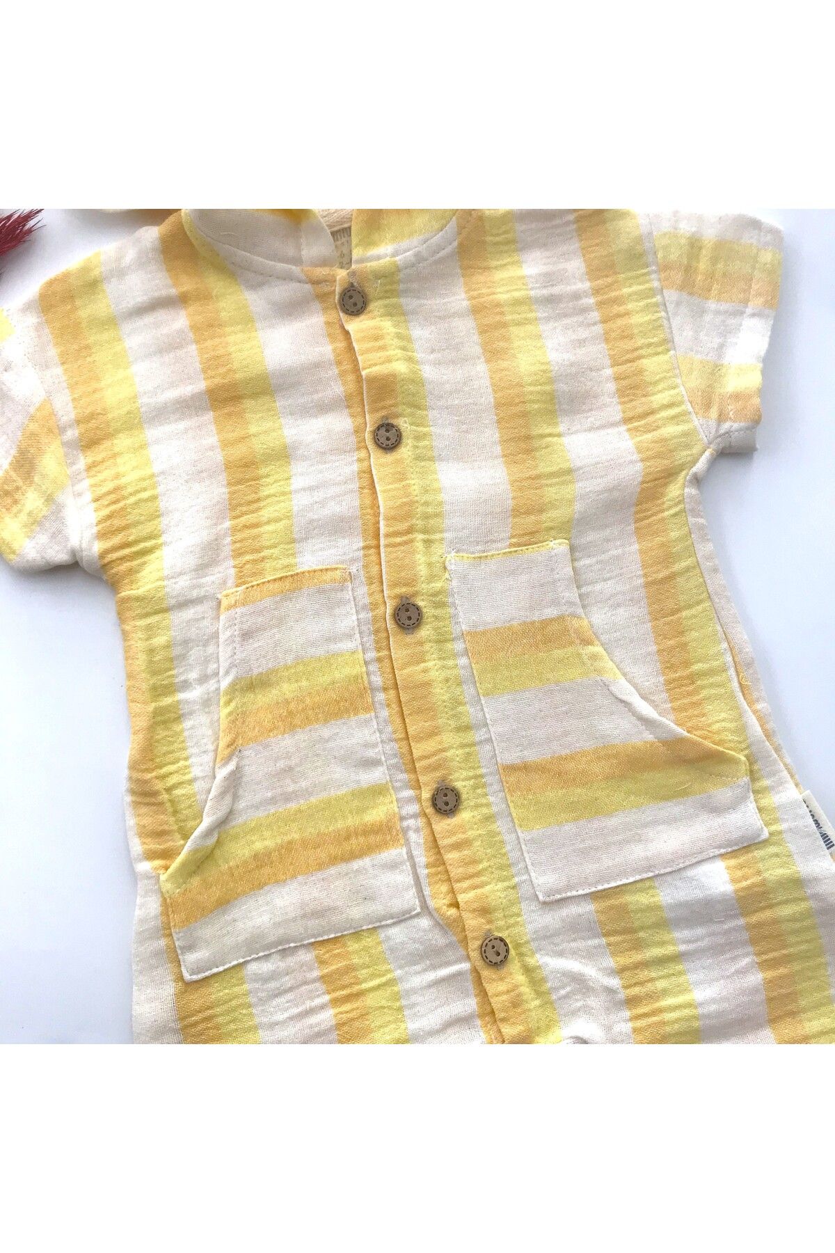 Miniworld-William Hooded Line Patterned Front Buttoned Muslin Jumpsuit 2