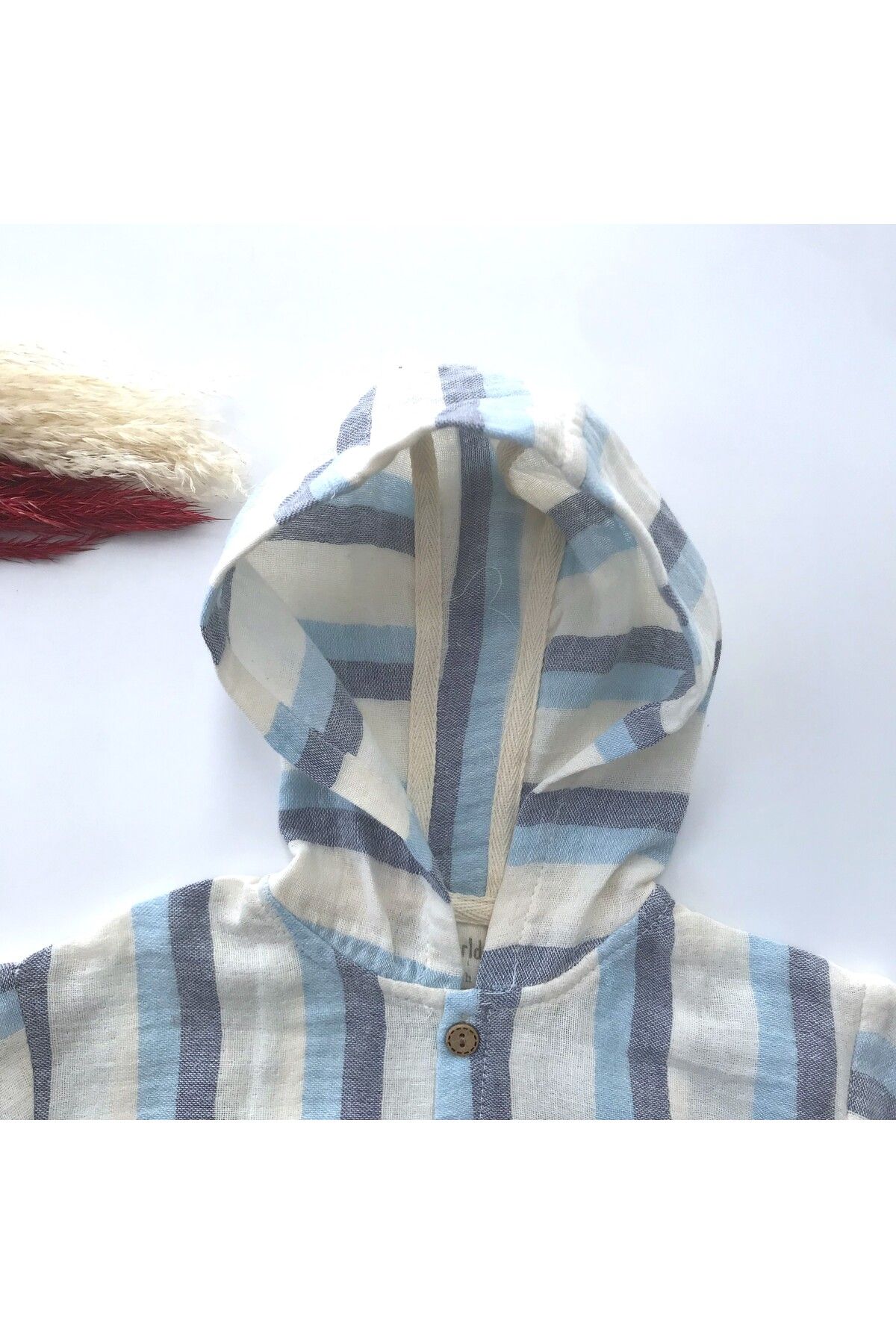 Miniworld-William Hooded Line Patterned Front Buttoned Muslin Jumpsuit 4