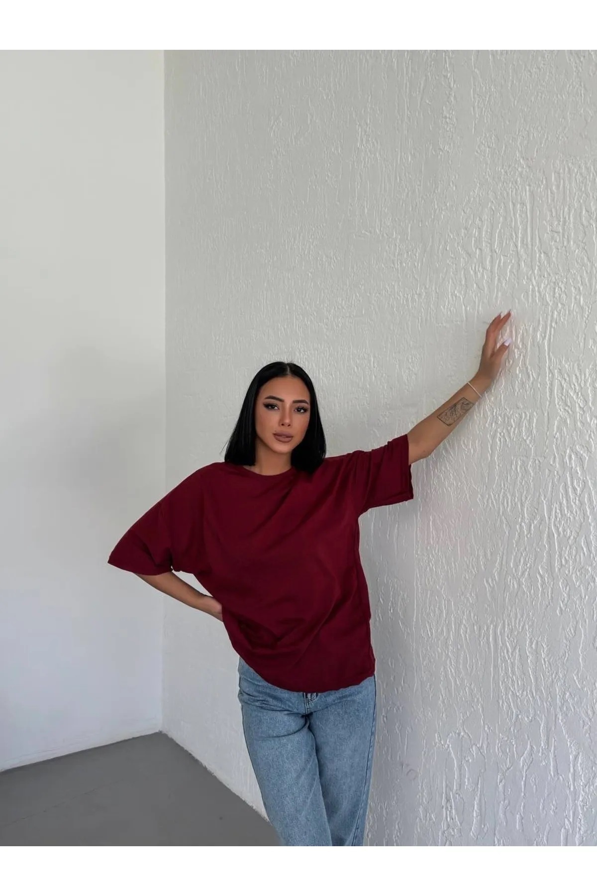 BiavSi  Unisex Bisiklet Yaka Pamuk Oversize Boyfriend T-shirt - Görsel 2