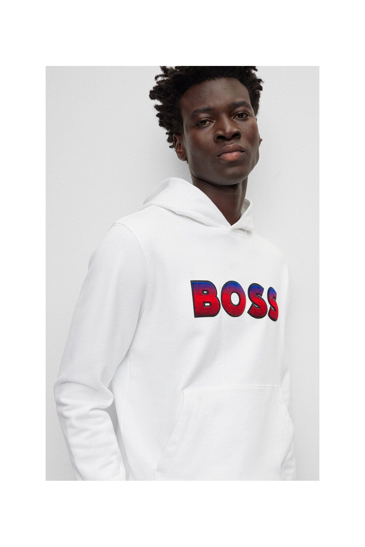 سویشرت مردانه با آرم شیب پارچه حوله پنبه ای کاپوت برش معمولی BOSS