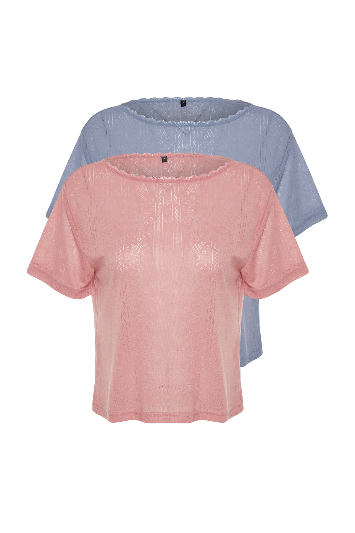 Trendyolmilla  Çok Renkli 2'li Paket Pointel Ajurlu/Delikli Örme Pijama Üstü THMSS24PT00276 - Görsel 8