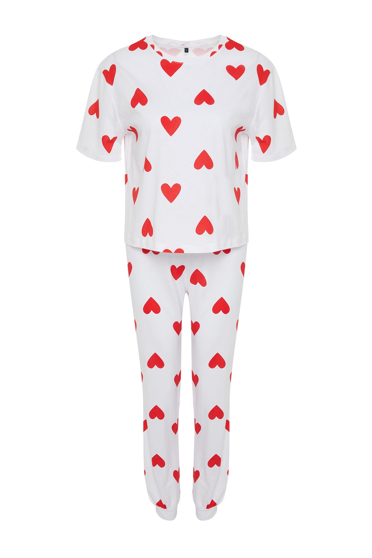 Trendyol Collection-Szív, fehér pamut pizsama szett - THMSS24PT00336 7