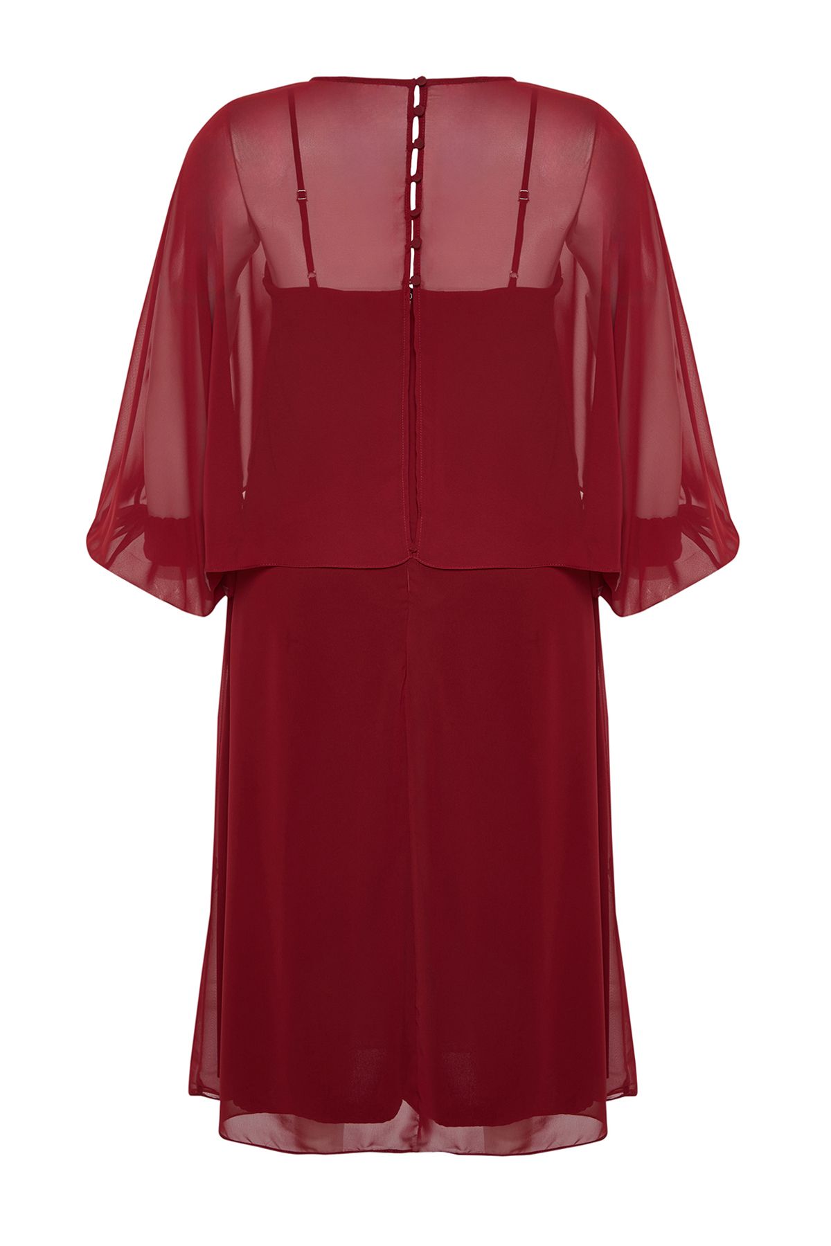Trendyol Curve-Klaret Red Cape Detailní šifonové tkané šaty větší velikosti 8