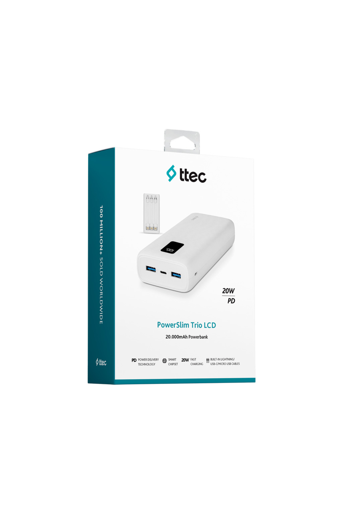 PowerSlim Trio LCD 20.000mAh PD 22,5W Dahili Kablolu Taşınabilir Şarj Aleti / Powerbank 6