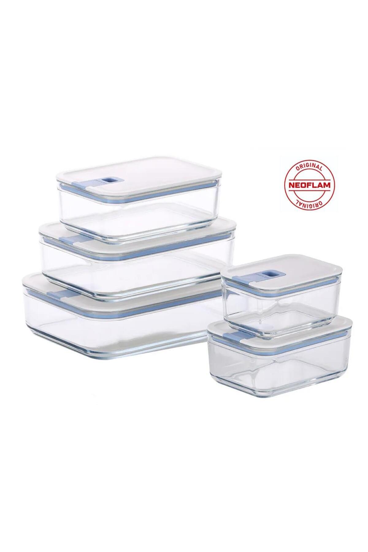 PERFECT SEAL 5 PIECE RECTANGULAR GLASS STORAGE CASE SET BEIGE