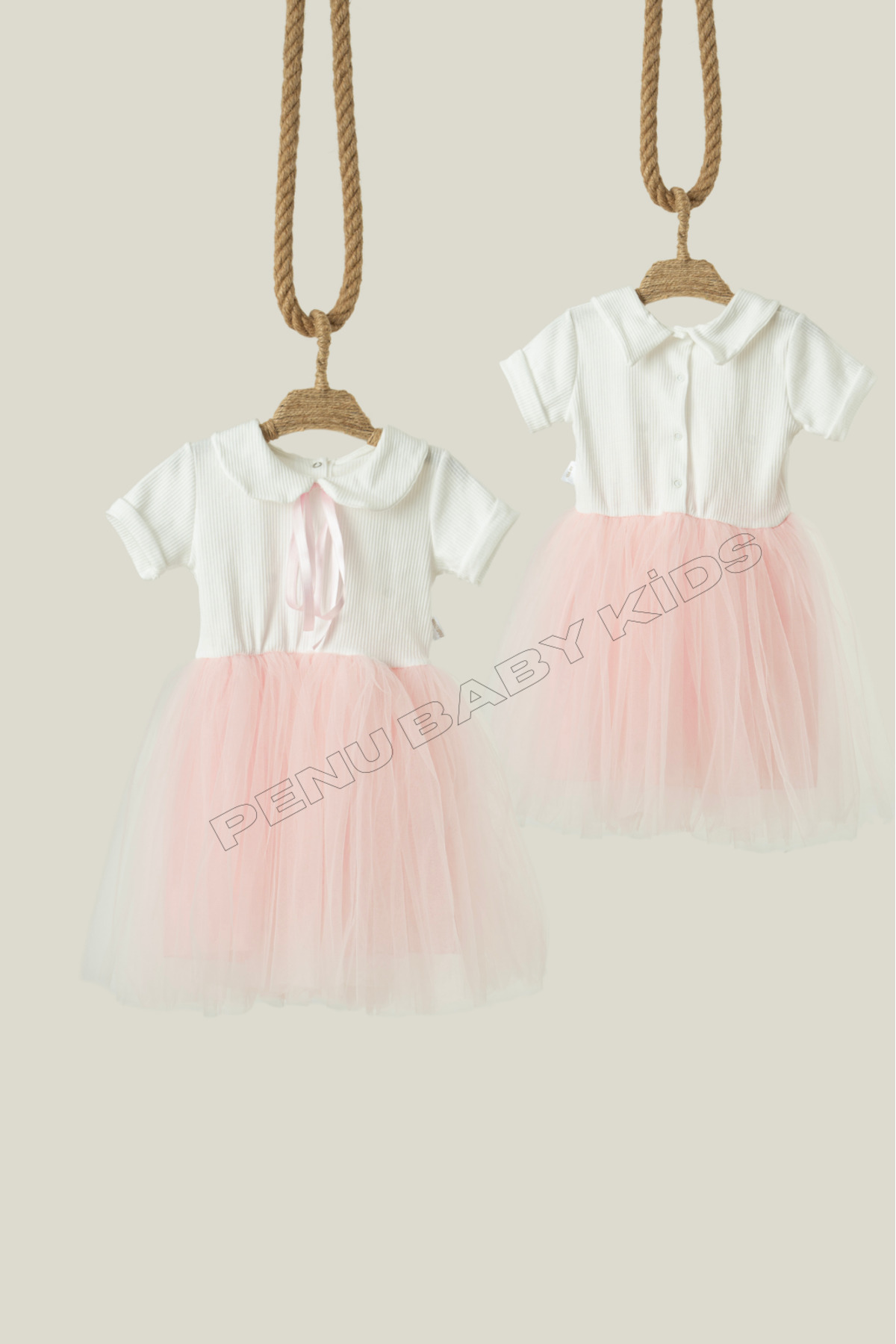 penu baby kids Pembe Kurdeleli Bebe Yaka Kısa Kol Kız Bebek Elbise - Heidi fotoğrafı 5 (önizleme)