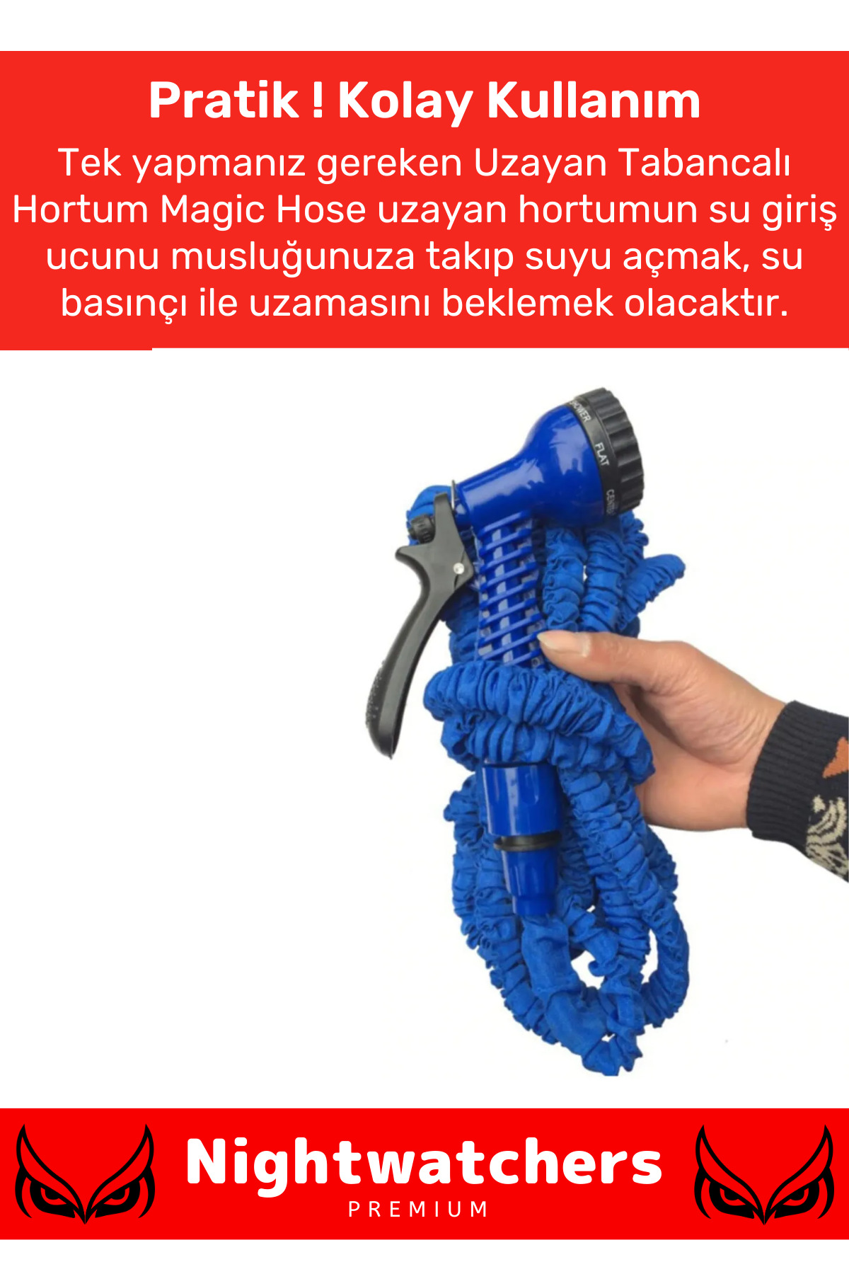 Premium Dolaşmaz Kırılmaz 7 Kademeli Uzayan Bahçe Sulama Araç Yıkama Tabancalı 22,5 Metre Hortum 5