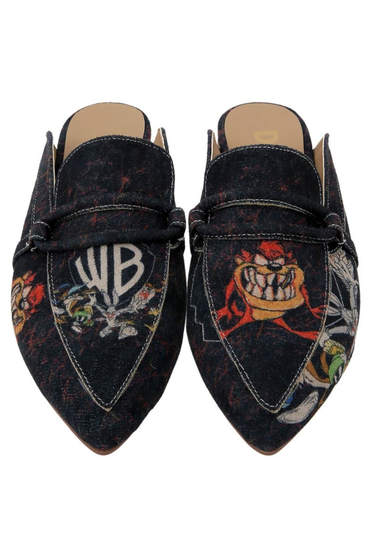 Dogo-Women's Vegan Leather Black Slippers - Warner Bros Tasmanian Devil Design 2