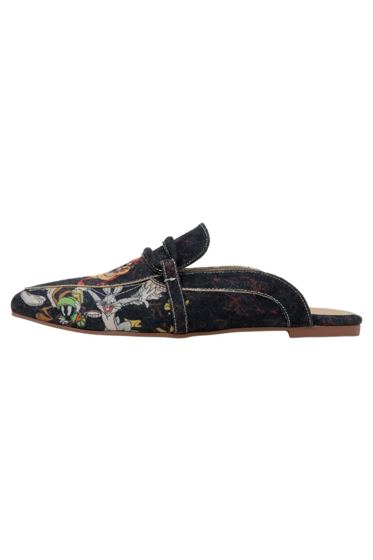 Dogo-Women's Vegan Leather Black Slippers - Warner Bros Tasmanian Devil Design 3