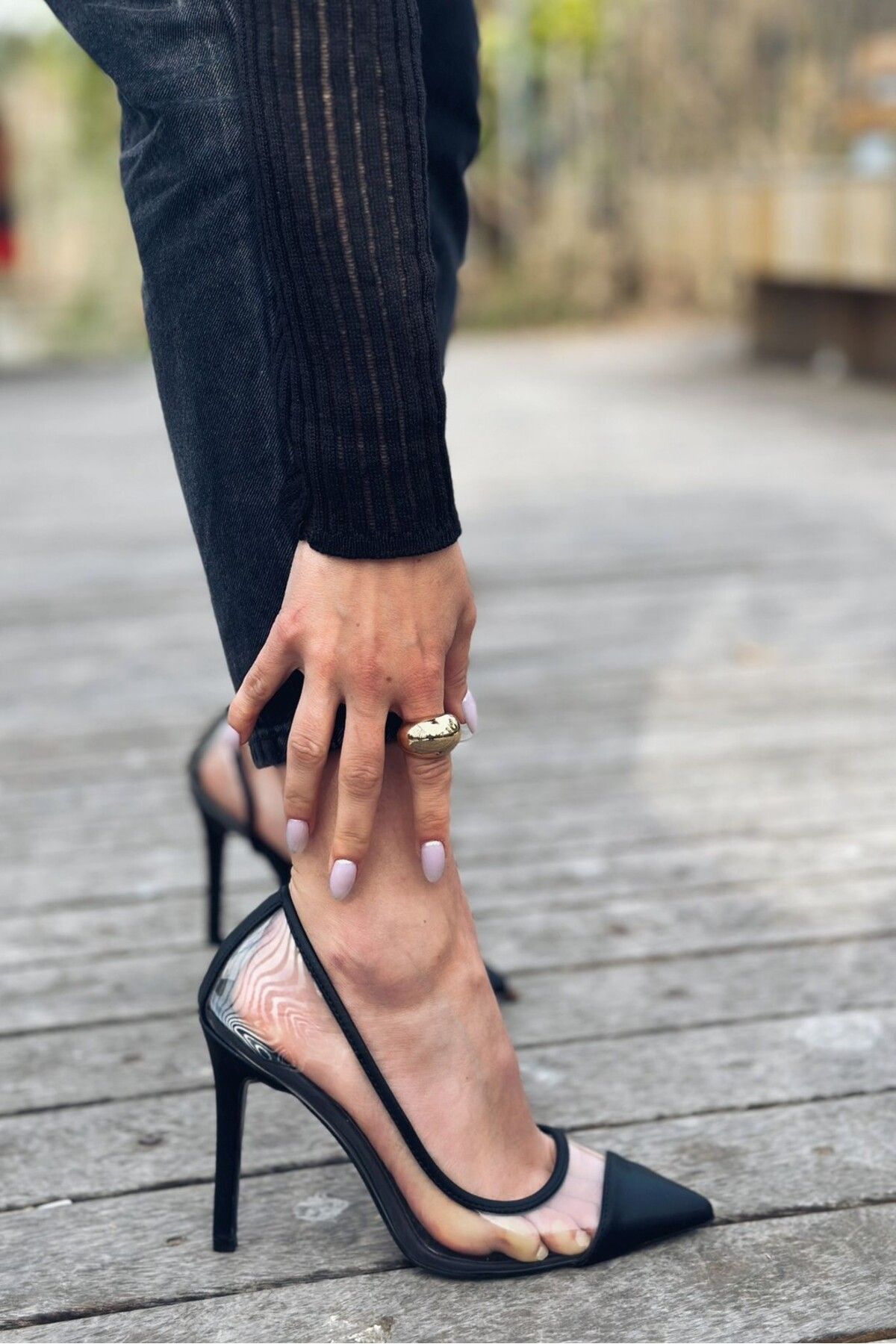 Black pumps with clear sides hotsell