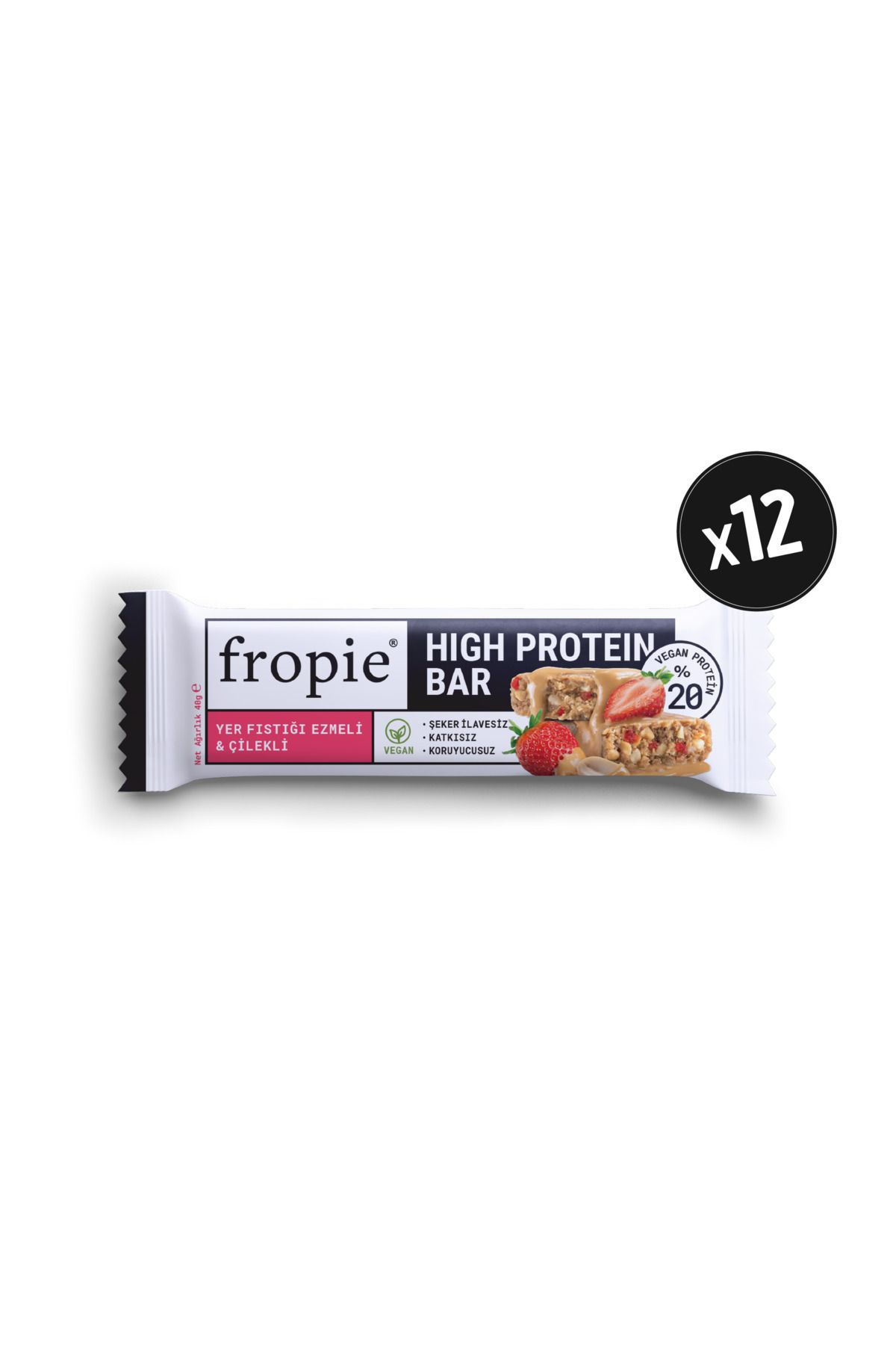 Vegan High Protein Bar - Yer Fıstığı Ezmeli & Çilekli 40gr x12