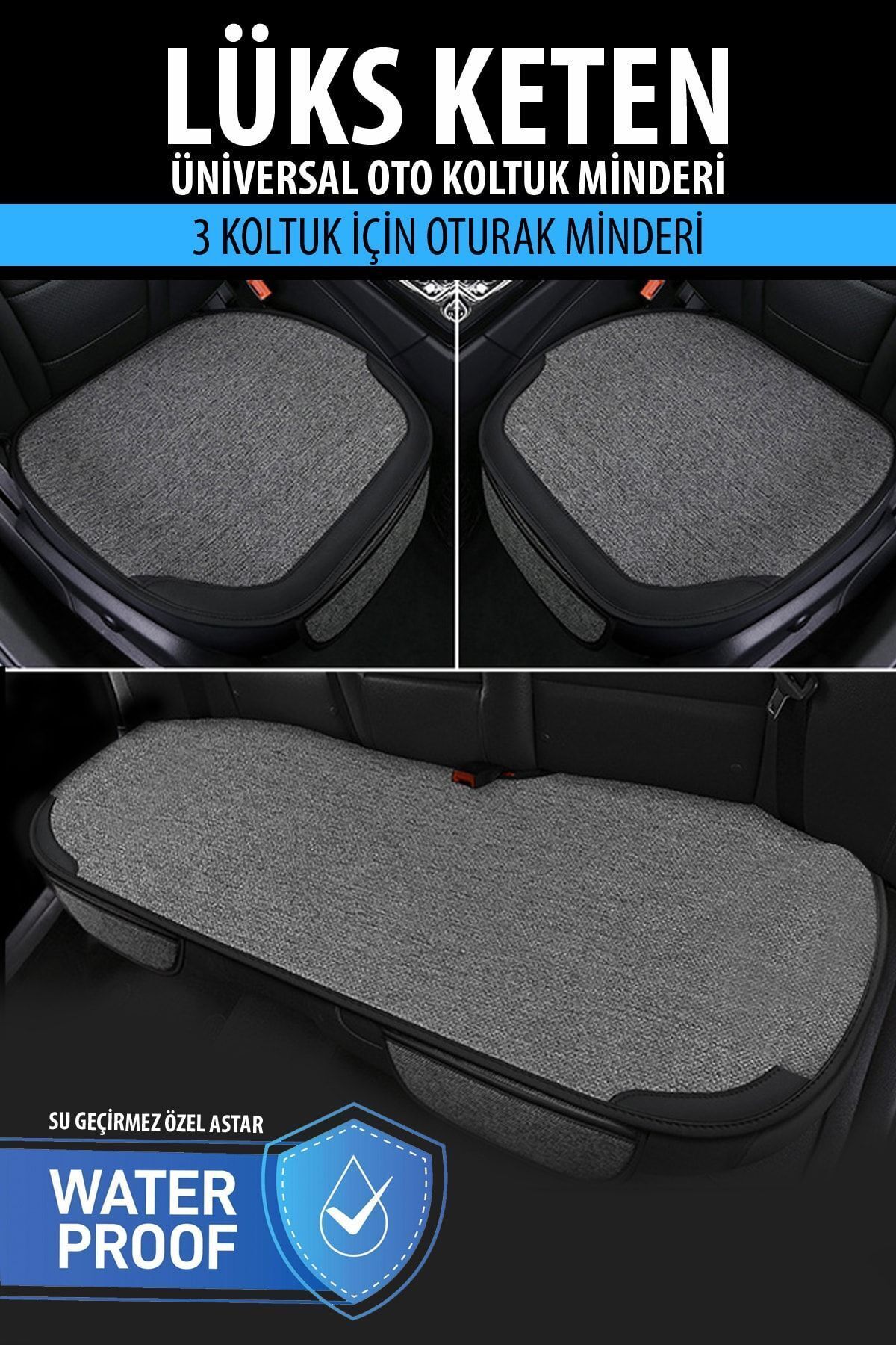 Keten 3'lü Minder Fiat EgeaUyumlu Koltuk Oturak Örtüsü - Su Geçirmez - Kaymaz