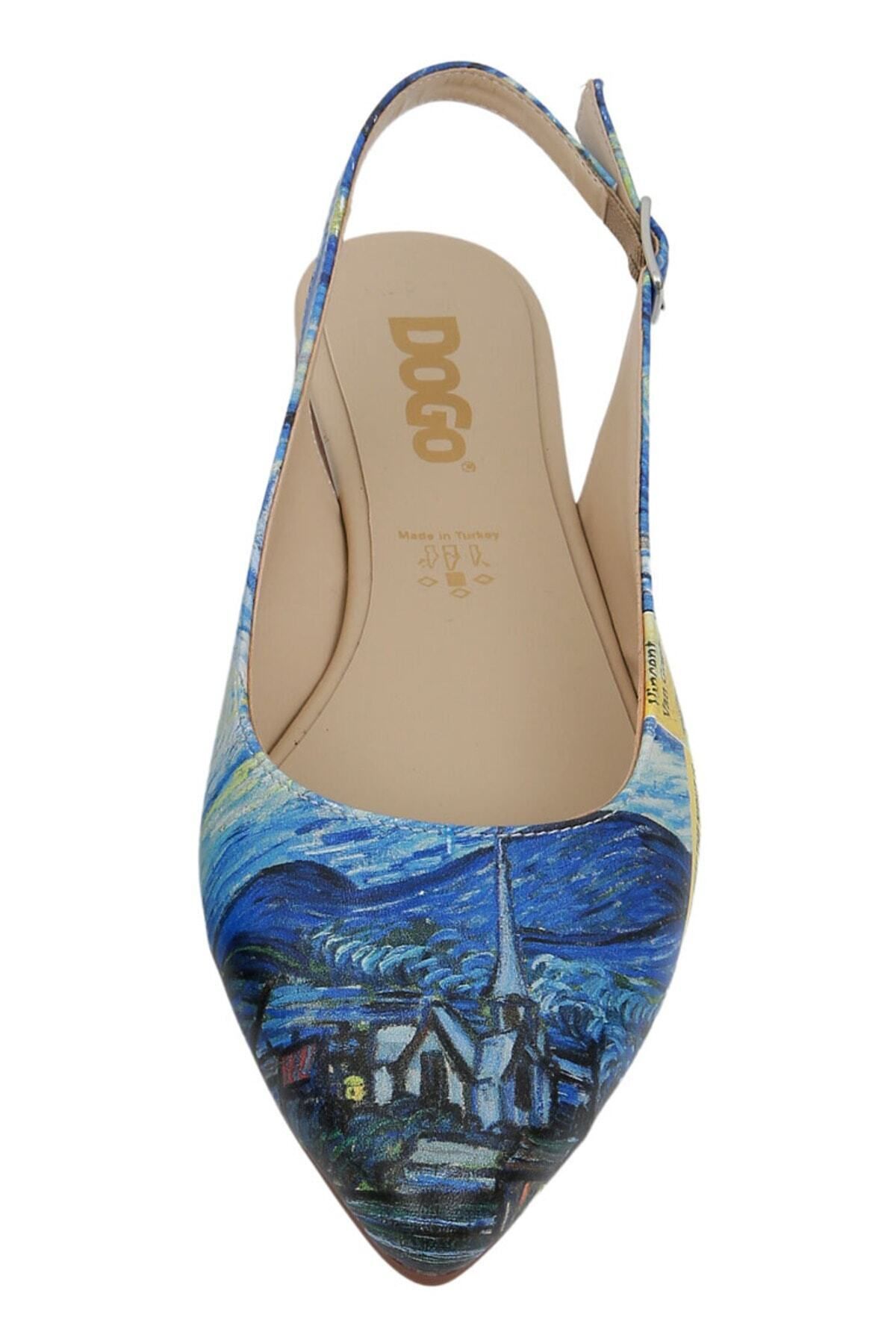 Dogo-Balerini albastri din piele vegană de damă - Vincent Van Gogh design noaptea înstelată 5